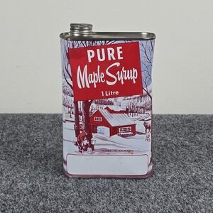 Vintage Canadian Maple Syrup Tin 1 Litre Farm Scene Advertising Can Quebec